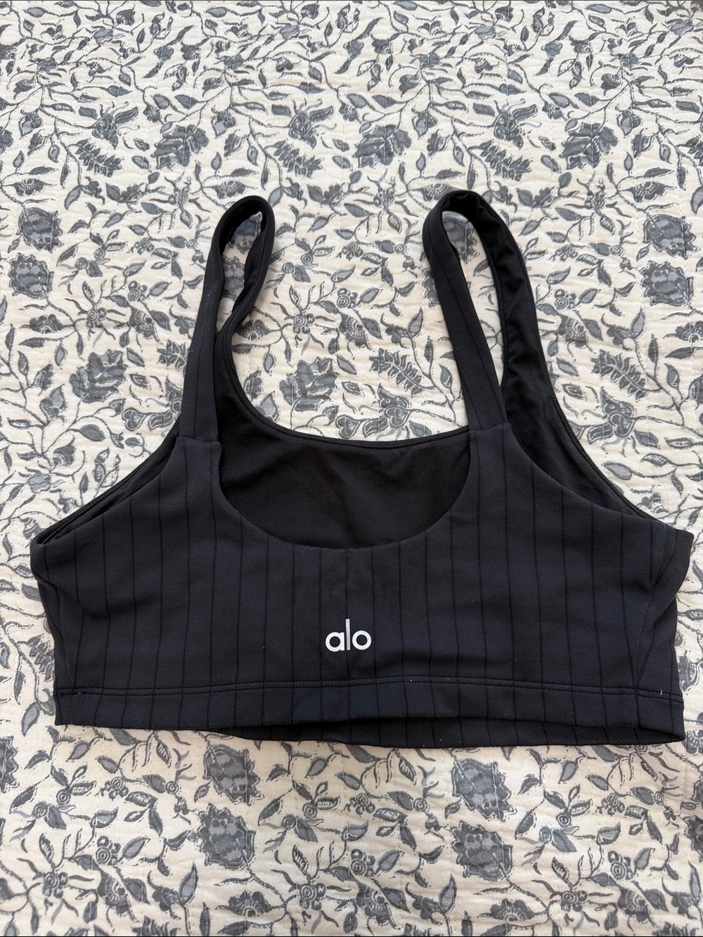 ALO Yoga Black Ribbed Scoop-Back Sports Bra
